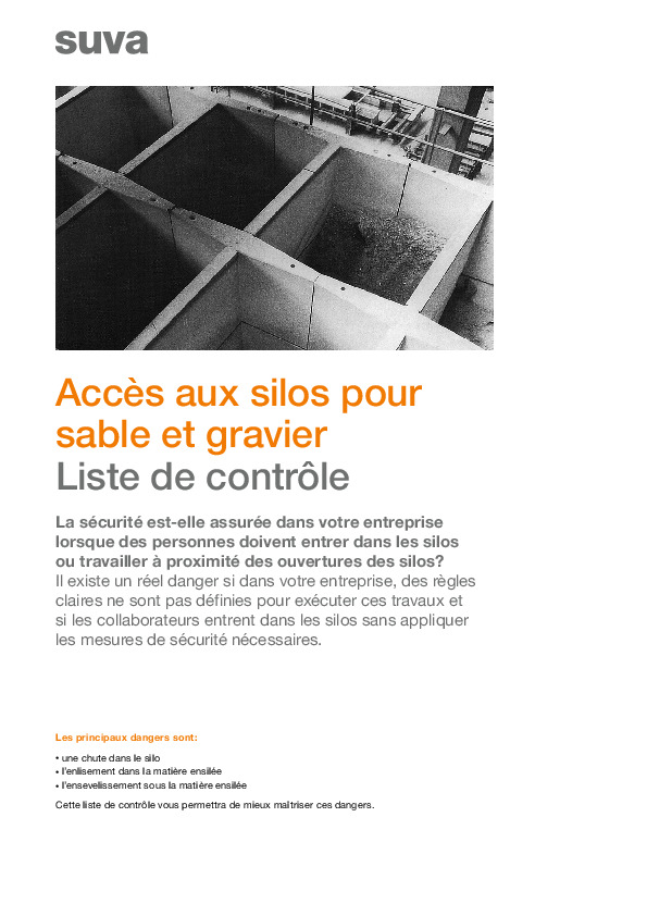 Liste de contrôle «Accès aux silos pour sable et gravier»