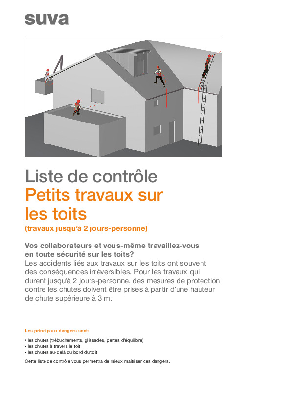 Liste de contrôle: sécurité lors des travaux sur les toits