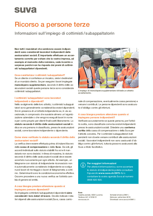 Scheda tematica: il vostro cottimista è assicurato?