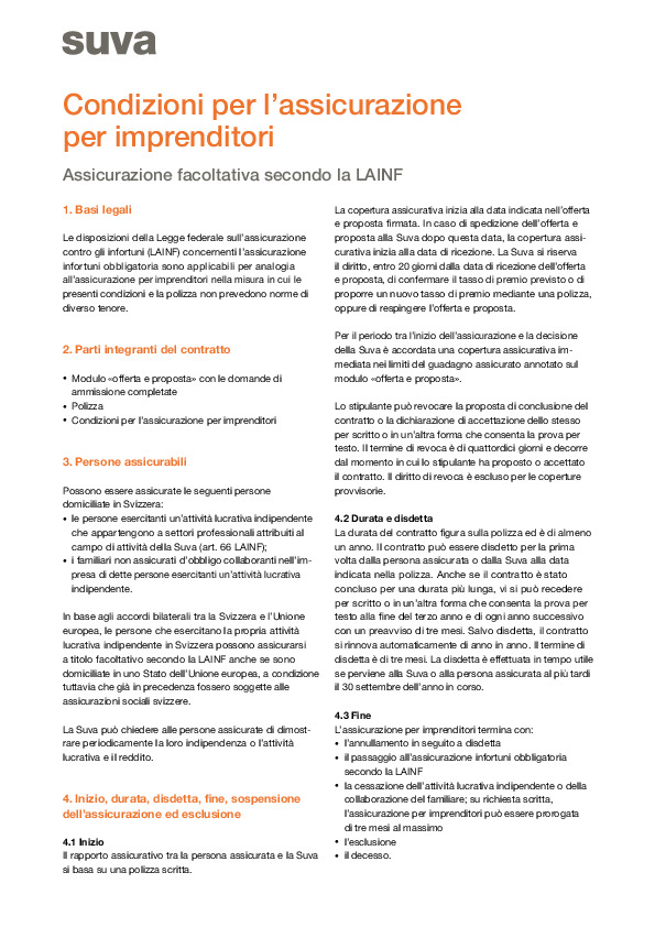 Condizioni dell’assicurazione per imprenditori