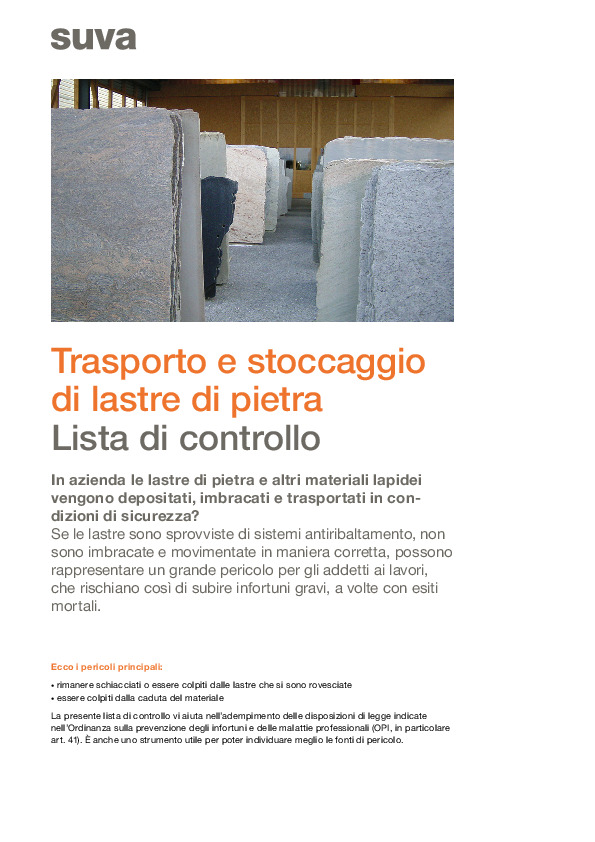 Stoccaggio e trasporto in sicurezza di lastre di pietra