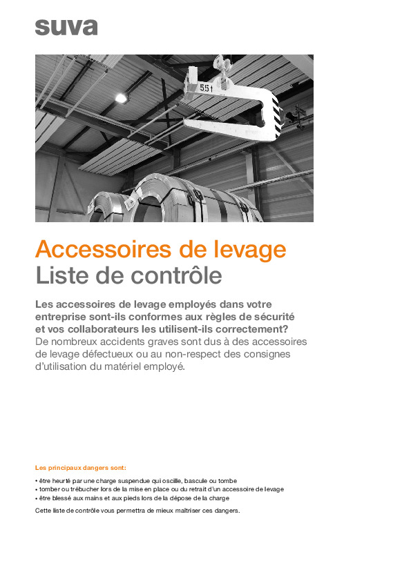 Liste de contrôle pour des accessoires de levage sûrs