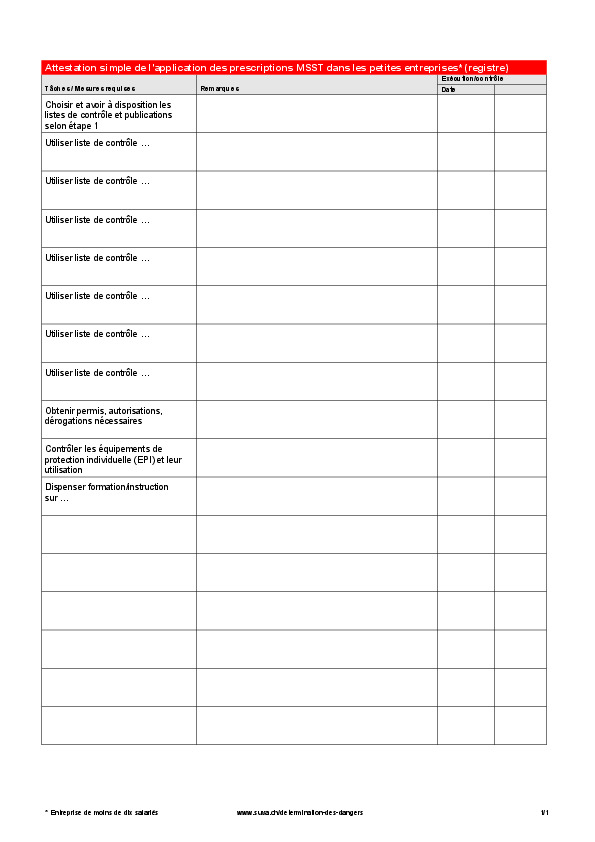 Modèle Word: Preuve de l’application de la directive MSST pour les PME