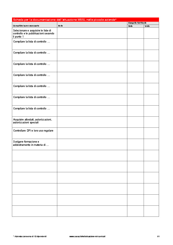 Modello Word: documentazione per l’attuazione della direttiva MSSL per le PMI