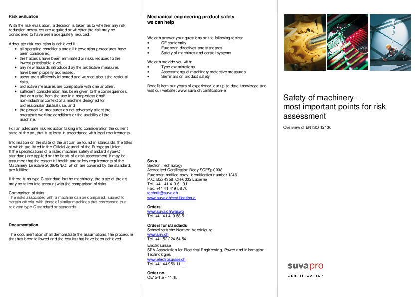 Safety of machinery - most important points for risk assessment Overview of EN ISO 12100