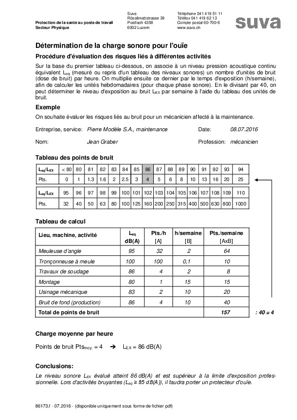 Instructions: évaluation de la charge sonore à des fins de protection