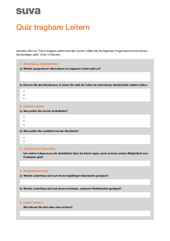 Tragbare Leitern – Quiz für die Lernkontrolle