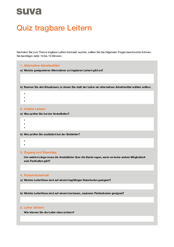 Tragbare Leitern – Quiz mit Fragen und Antworten