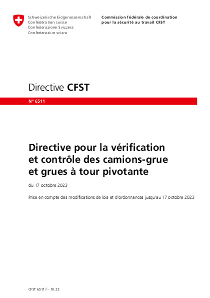 Vérification et contrôle des camions-grue et grues à tour pivotante (directive CFST)