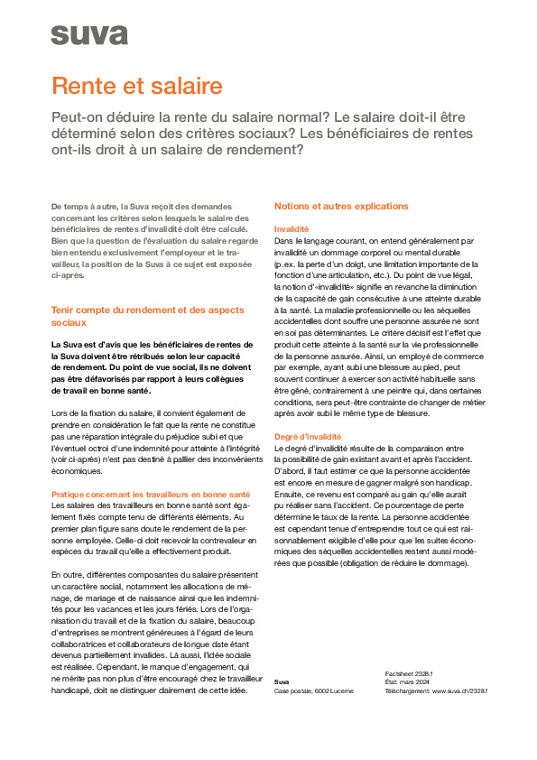 Factsheet: rente d’invalidité et salaire