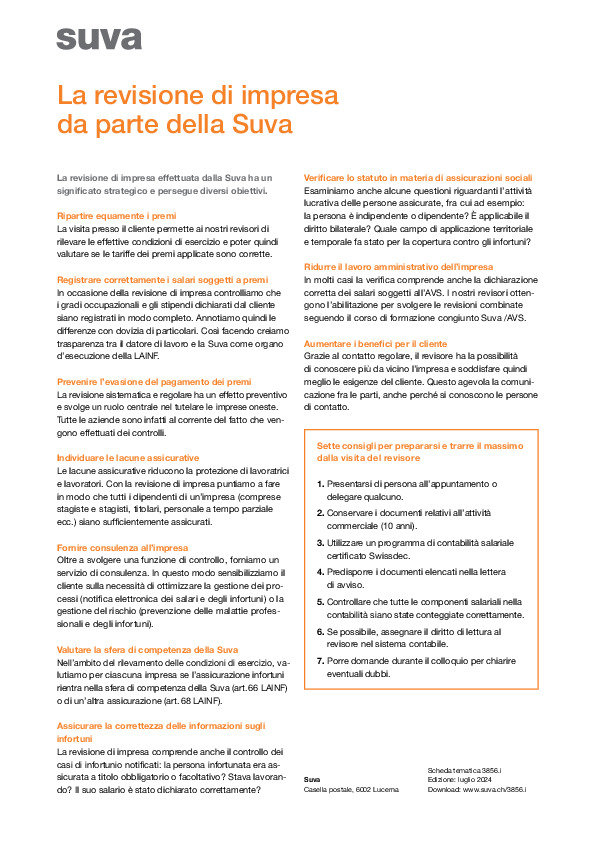La revisione della Suva vi offre grandi vantaggi