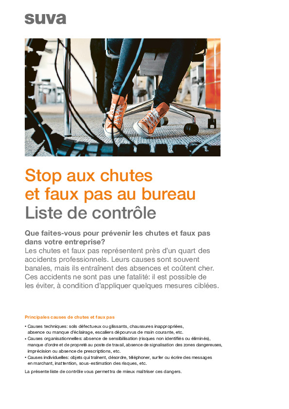 Liste de contrôle Stop aux chutes et faux pas au bureau