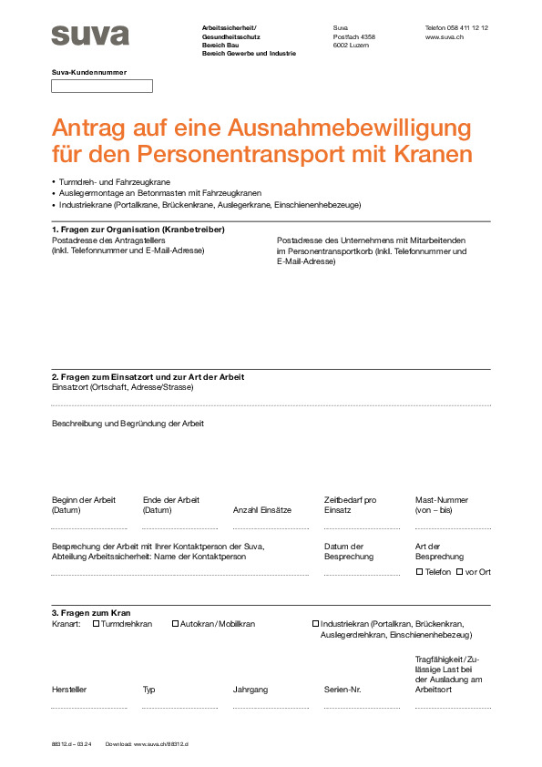 Antrag Ausnahmebewilligung Personentransport Kranen