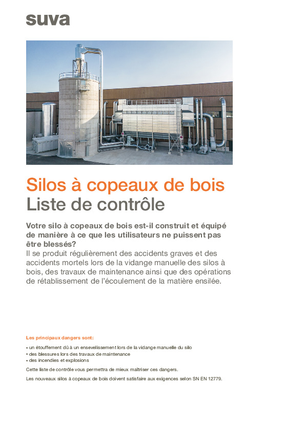Liste de contrôle Silo à copeaux de bois: mesures de sécurité