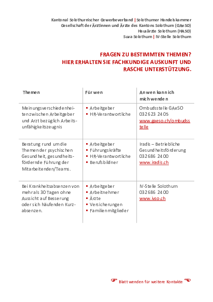 Ansprechpartner Arbeitsunfähigkeit (Kanton Solothurn)