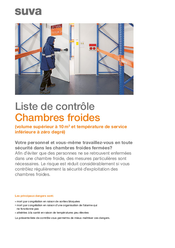 Utiliser les chambres froides en toute sécurité (liste de contrôle)