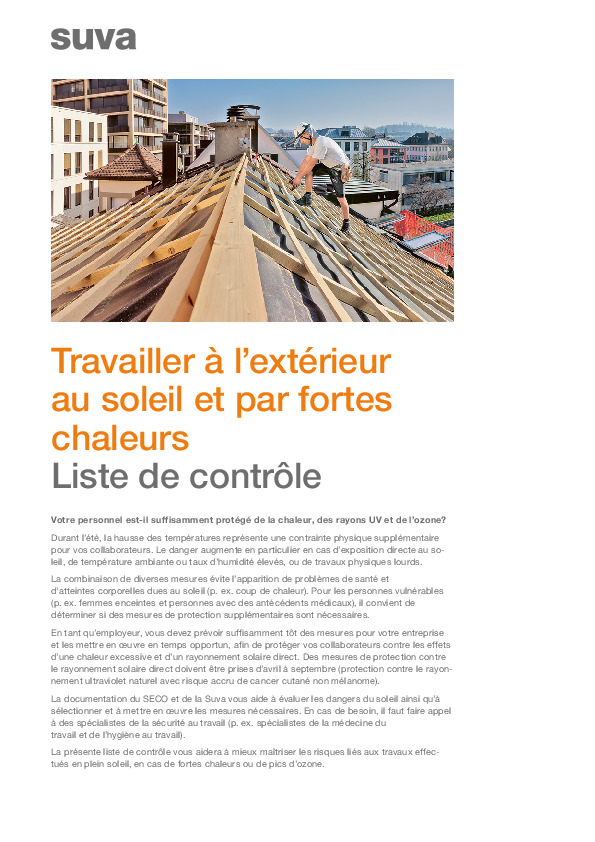 Liste de c.: soleil, chaleur et travail en extérieur