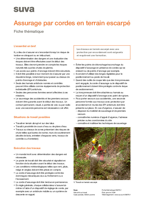 Terrain escarpé: assurage par cordes - Fiche thématique