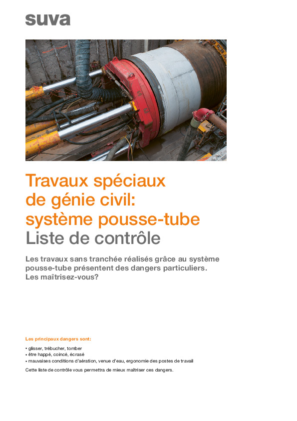 Liste de contrôle pour les travaux par système pousse-tube