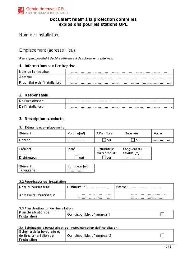 Document relatif à la protection contre les explosions pour stations-service GPL