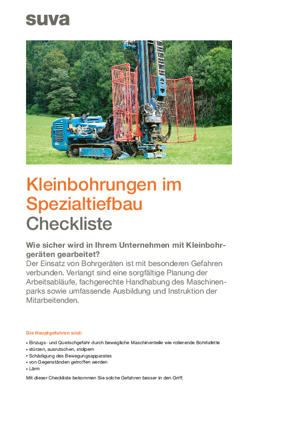 Kleinbohrungen:  Gefahren und Massnahmen
