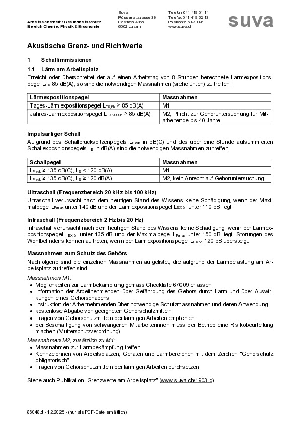 Merkblatt Akustische Grenz- und Richtwerte: Lärmschutz