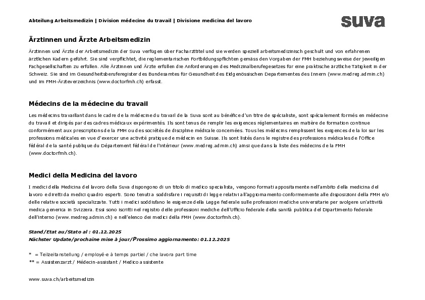 Liste des médecins du travail