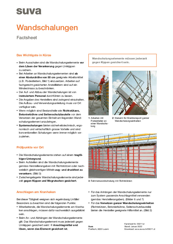 Factsheet: Elemente für das Schalen sicher handhaben
