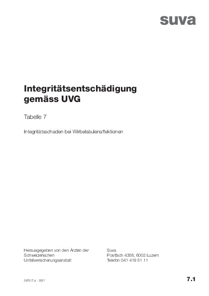Tabelle 07 - Integritätsschaden bei Wirbelsäulenaffektionen