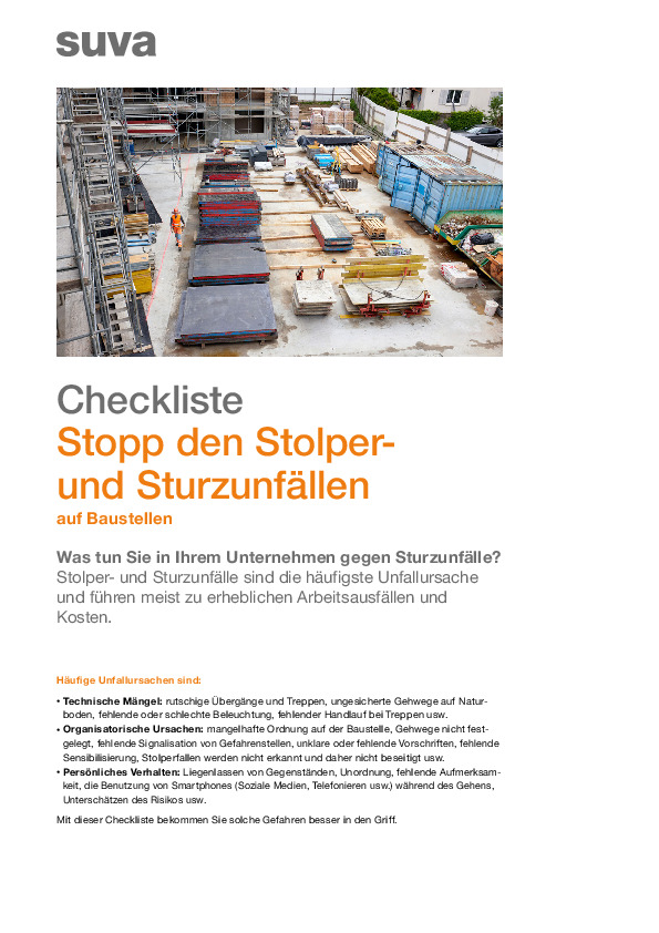 Checkliste für weniger Sturzunfälle auf Baustellen 
