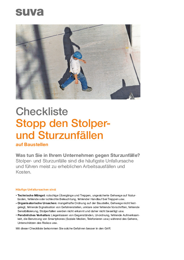 Checkliste für weniger Sturzunfälle auf Baustellen 