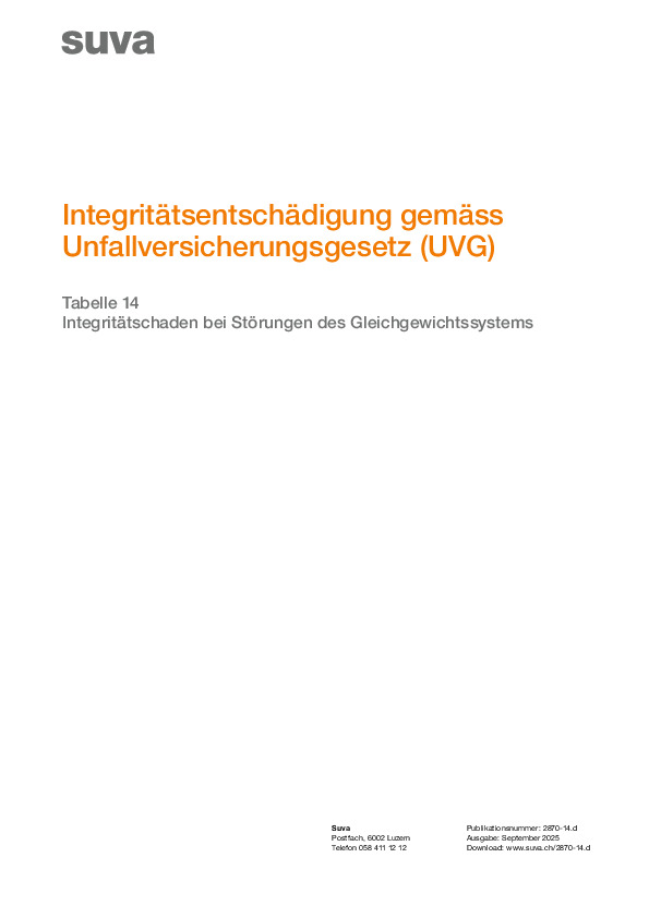 Integritätsentschädigung (14): Gleichgewichtsstörungen