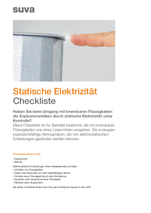 Checkliste: Statische Elektrizität / Explosionsrisiko