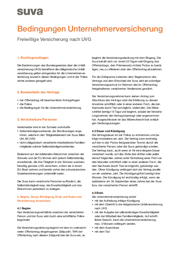 Bedingungen für die Unternehmerversicherung