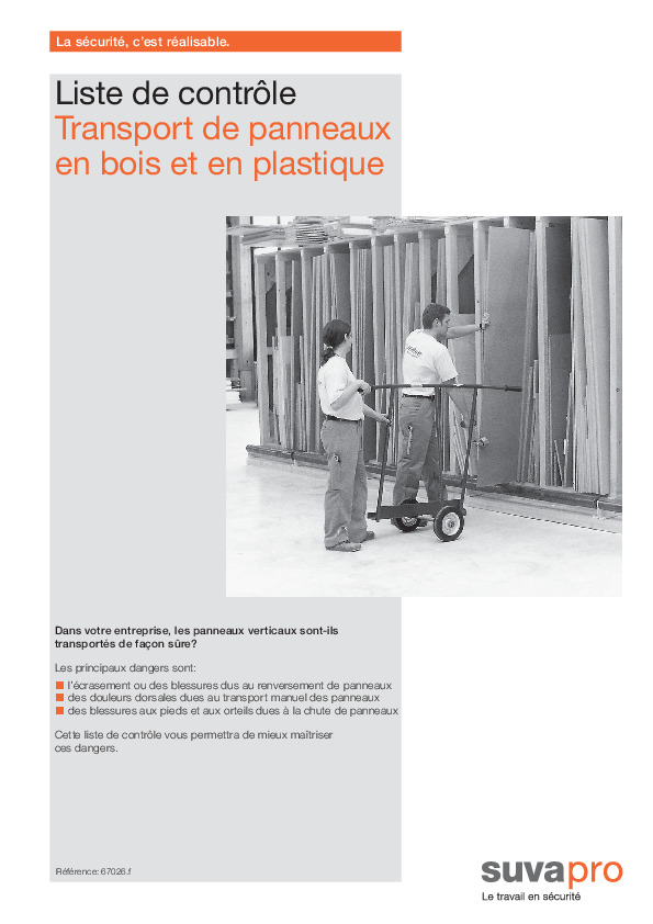 Transport de panneaux en bois et en plastique (liste de contrôle)