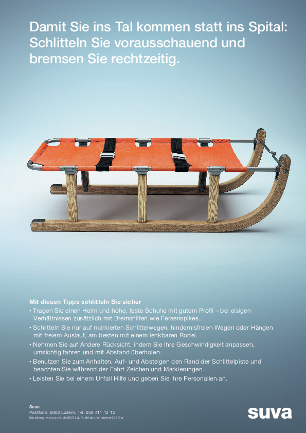 Plakat mit Tipps für sicheres Schlitteln