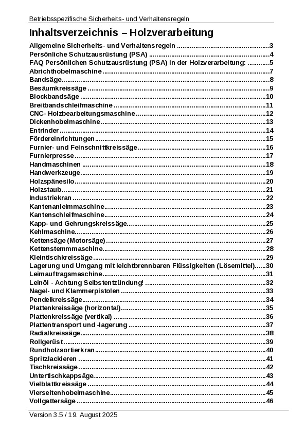 Sicherheits- und Verhaltensregeln Holzverarbeitung