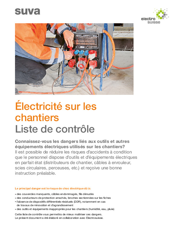 Contrôle de sécurité: électricité sur les chantiers