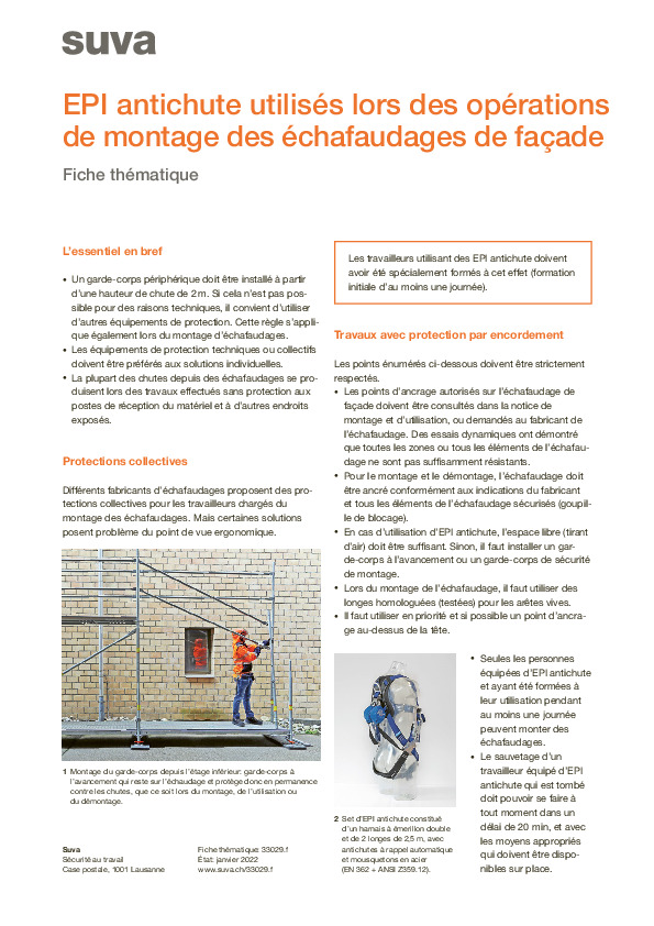 Utilisation sûre des EPI antichute lors des opérations de montage des échafaudages de façade