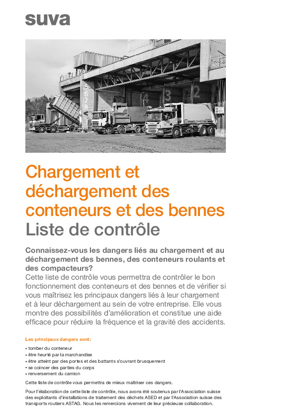 Liste de contrôle: chargement et déchargement des conteneurs et bennes