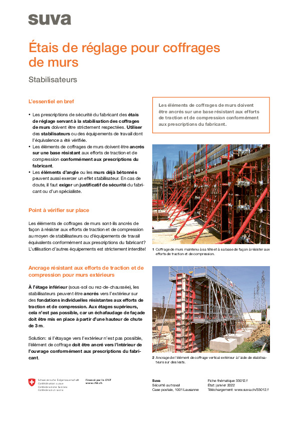 Étais de réglage pour coffrages muraux (stabilisateurs)