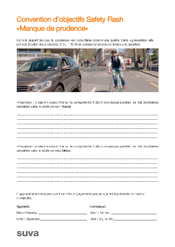 Convention d'objectifs Safety Flash «Manque de prudence»