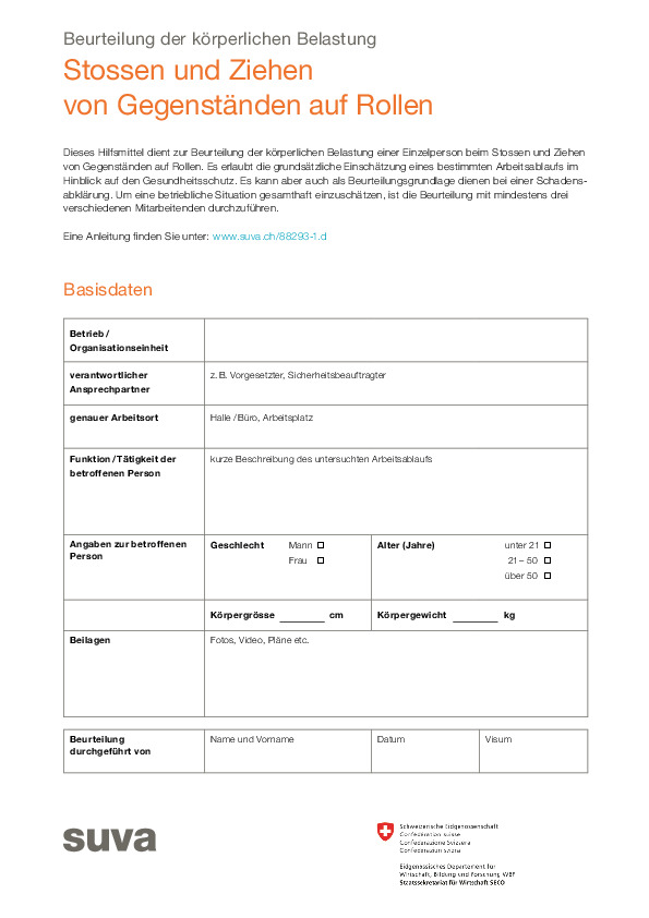 Lasten auf Rollen stossen und ziehen: Belastungsanalyse