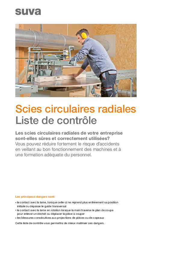 Liste de contrôle: Scies circulaires radiales