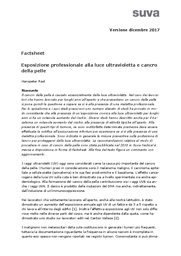 Malattia professionale riconosciuta? Cancro della pelle