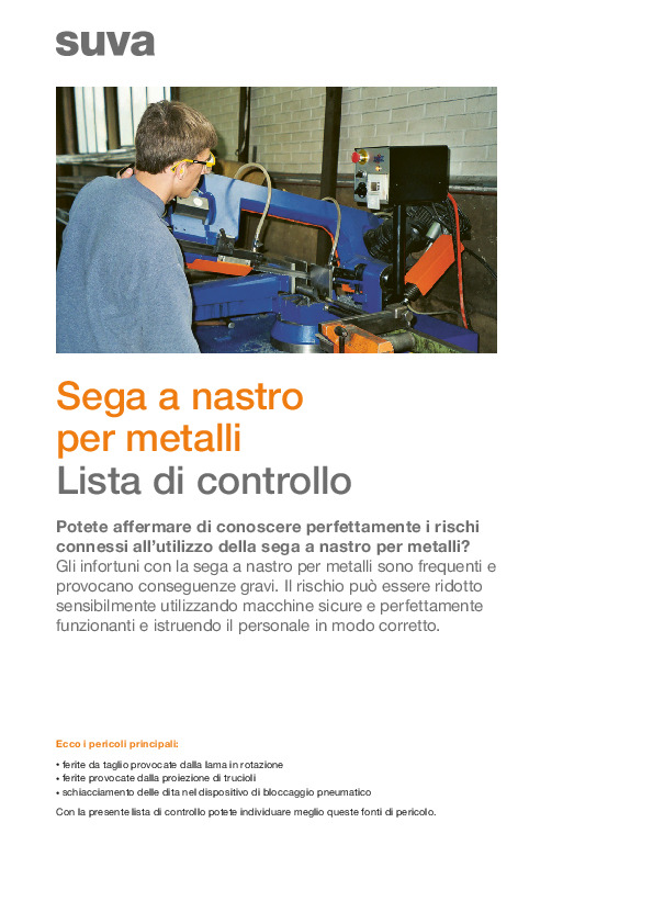 Lista di controllo: sega a nastro per metalli