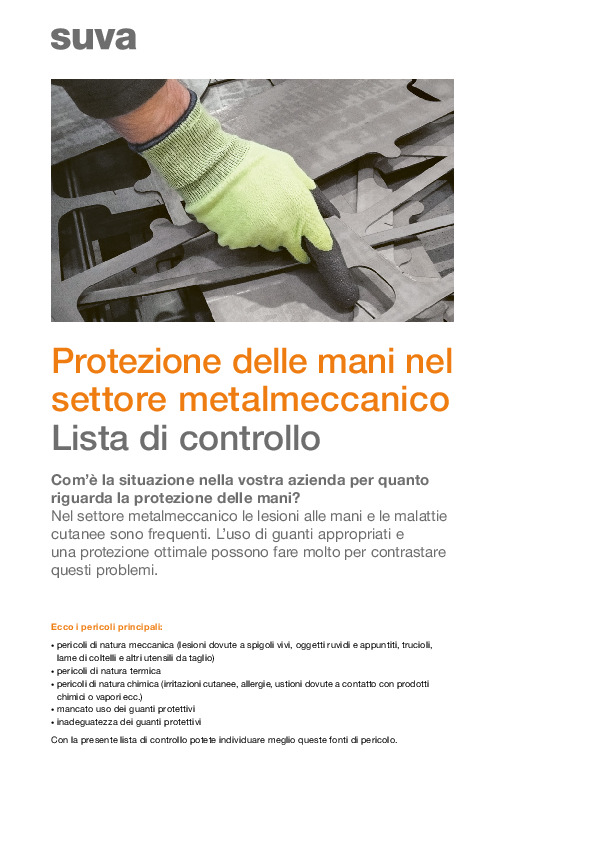 Lista di controllo: Protezione mani settore del metallo