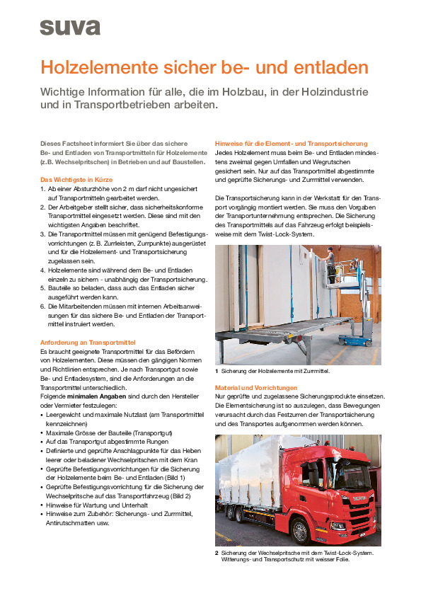 Holzelemente sicher be- und entladen Factsheet