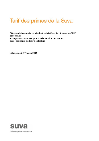 Tarif des primes de la Suva 2017