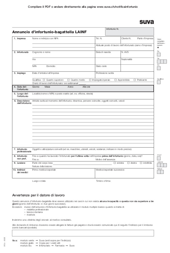 Modulo: annuncio infortunio-bagatella LAINF